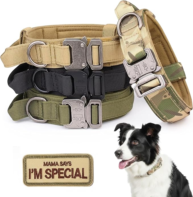 KCUCOP Tactical Dog Collar with Handle,Adjustable Military Dog Collar with Metal Buckle and Patches,Heavy Duty Dog Collars for Medium and Large Dogs (Camo-L)