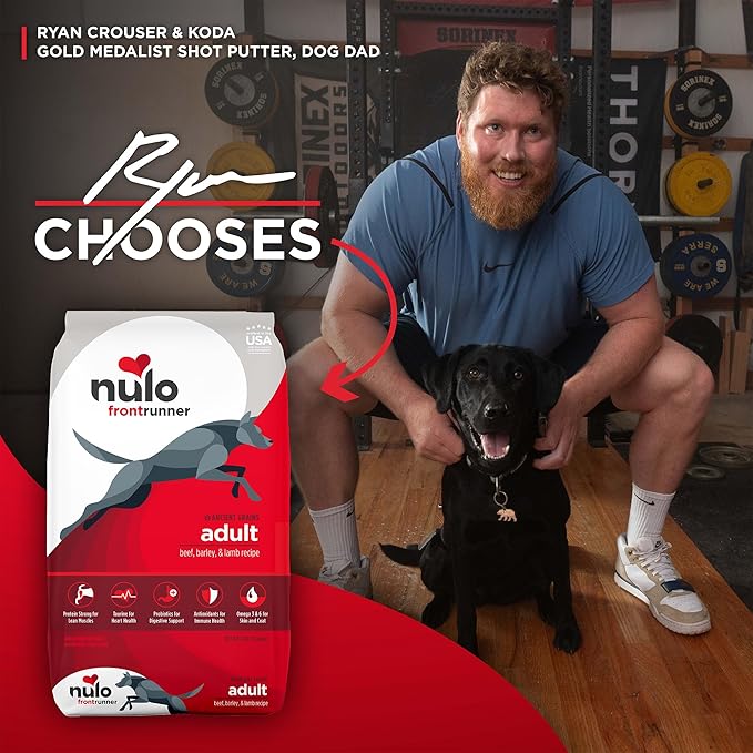 Nulo Frontrunner Dry Dog Food - Adult High-Protein Beef, Barley & Lamb Recipe, Natural Kibble with Ancient Grains, Probiotics, Taurine, Omega 3 for Small, Medium and Large Breeds, 25lb Bag