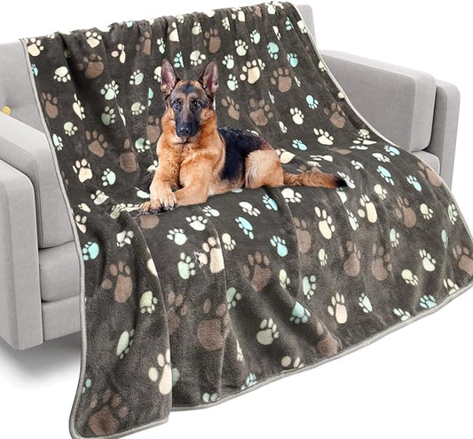 Rezutan Upgraded Dog Blankets for Large Dogs, Dog Cat Flannel Blankets Washable, Soft Pet Mat Throw Cover for Kennel Crate Bed, Cute Paw Pattern, Dog Blanket, Pet Blanket (Grey 50" x 60")