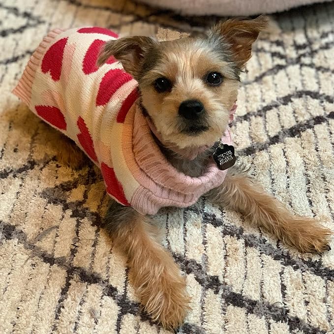 KYEESE Dogs Sweaters Small Dog Sweaters with Leash Hole Red Heart Pet Sweater Puppy Sweater,S