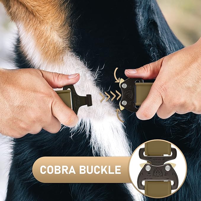 Biothane Dog Collar with Cobra Buckle - Made in USA - QR Code Dog Tag ID Included - Adjustable Heavy Duty Dog Collars for Medium Large Dogs - Waterproof Military Grade Tactical Collar for Dogs