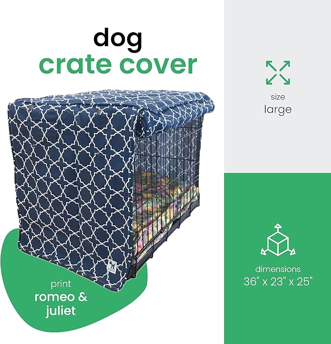 Molly Mutt Romeo & Juliet Dog Crate Cover, 100% Cotton Canvas Cover with 2 Roll-Up Panels, Ideal for Dog or Cat Crate, Durable, Washable, and Free of Harmful Chemicals, 36" x 23" x 25"