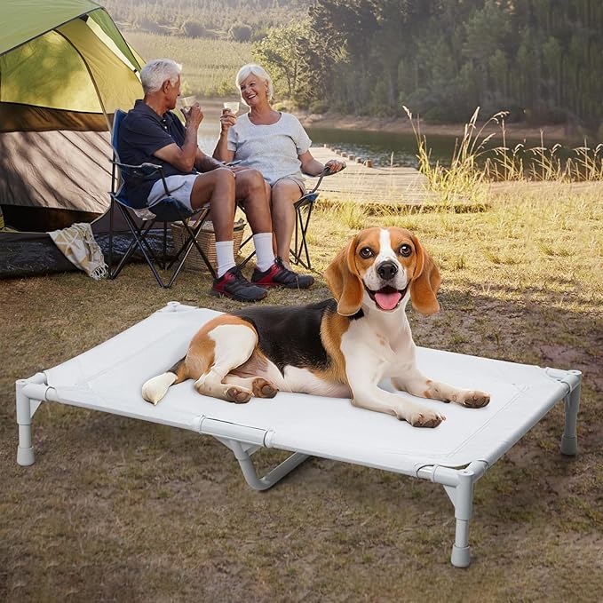 Love&go Elevated Dog Bed with Metal Frame, Cooling Raised Pet Cot for Dog and Cat (Medium-29.9x19.5x5.5 inch, M - Grey Bed)