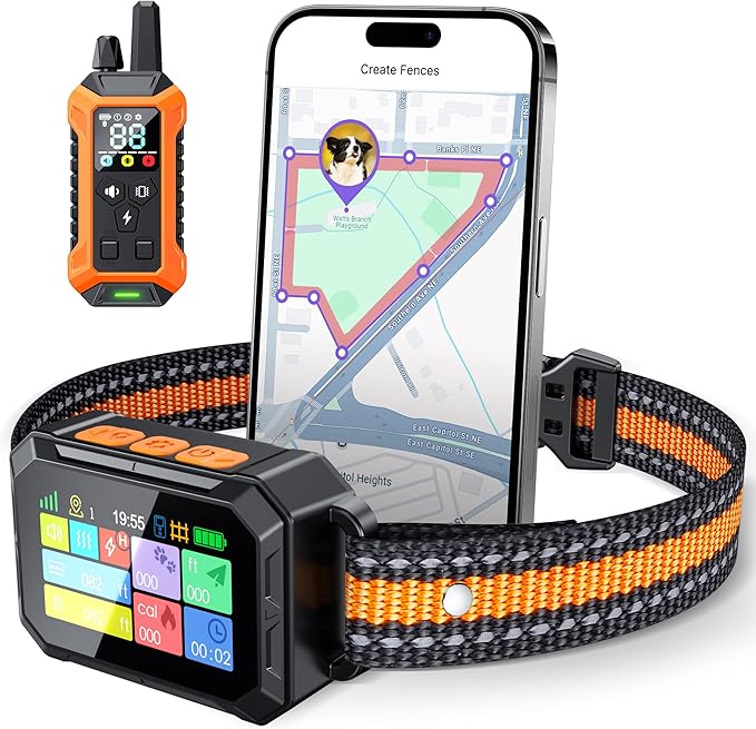 Meowant GPS Wireless Dog Fence &Training Collar with Remote, Free App, 79ft to 7000ft Electric Fence, Waterproof LCD Collar, 3 Training Modes, for Dogs Over 10Lbs, Outdoors