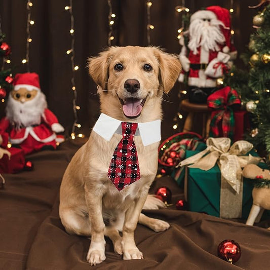 ADOGGYGO Christmas Dog Necktie Pet Tuxedo Christmas Dog Neck Tie Collar with Red Plaid Tie for Small Medium Large Dogs Pets (Medium, Red & Black)