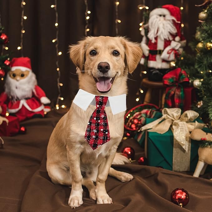 ADOGGYGO Christmas Dog Necktie Pet Tuxedo Christmas Dog Neck Tie Collar with Red Plaid Tie for Small Medium Large Dogs Pets (Small, Red & Black)