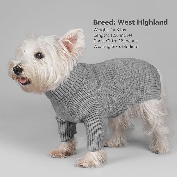 cyeollo Dog Sweater Turtleneck Knitted Sweaters with Long Sleeves Soft Knitwear Warm Dog Clothes for Medium Dogs, Grey XXL