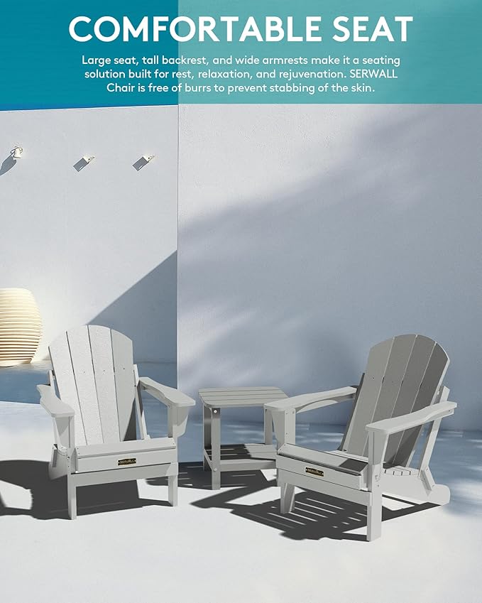 SERWALL Folding Adirondack Chair Set of 4 for Patio Garden Outdoors Fire Pit- Spanish Gray
