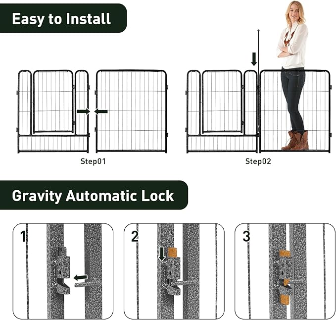 MESTYL Dog Playpen, 16 Panels 40in(H) x36ft(L), Outdoor Garden Metal Fencing with 2 Gates, Animal Barrier for Dog, Garden Edging Border No Dig Temporary Fence for Patio Yard, Black