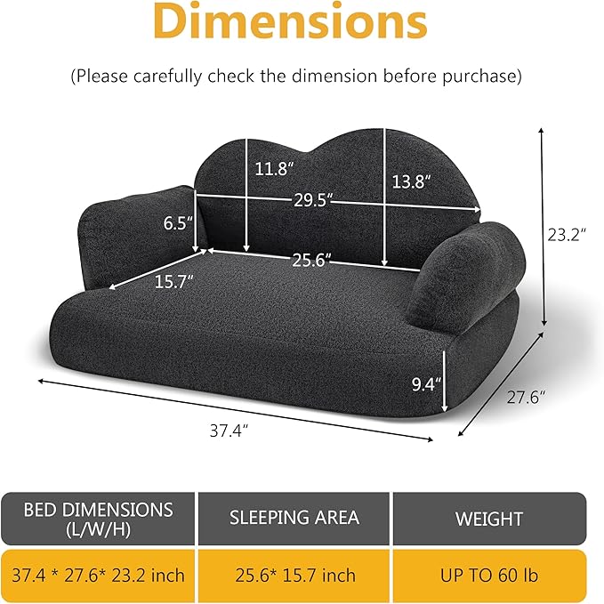 Lovupet Dog Sofa Couch for Medium Breed, Soft Full Foam Dog Couch Bed with Anti-Slip Bottom, PS695 (Black)