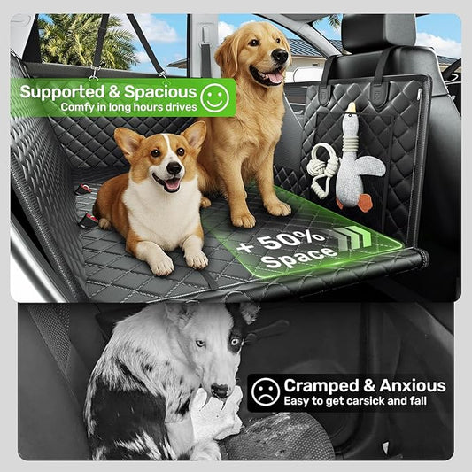 Zanch Heavy-Duty Dog Car Seat Cover, Flat Solid Back Seat Extender for Multi Large Dogs, Hard-Base Supports 450 lb, Waterproof Scrachproof Hammock Protector, Standard for Cars, SUV, Trucks, Orange