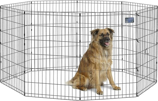 MidWest Homes for Pets Folding Metal Dog Exercise Pen, Indoor/Outdoor Playpen with No Door, Provides 16 Sq Feet of Play Space, 36-Inches Tall, Black E-Coated
