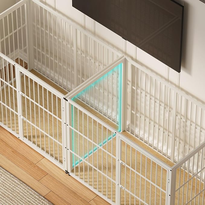 Lyromix 94.48'' Dog Crate Furniture Large Breed TV Stand with Double Rooms for 2 Large Medium Dogs, Wooden Indoor Kennel Crate Cage End Table with Removable Divider, Can Use Separately, Natural Beech