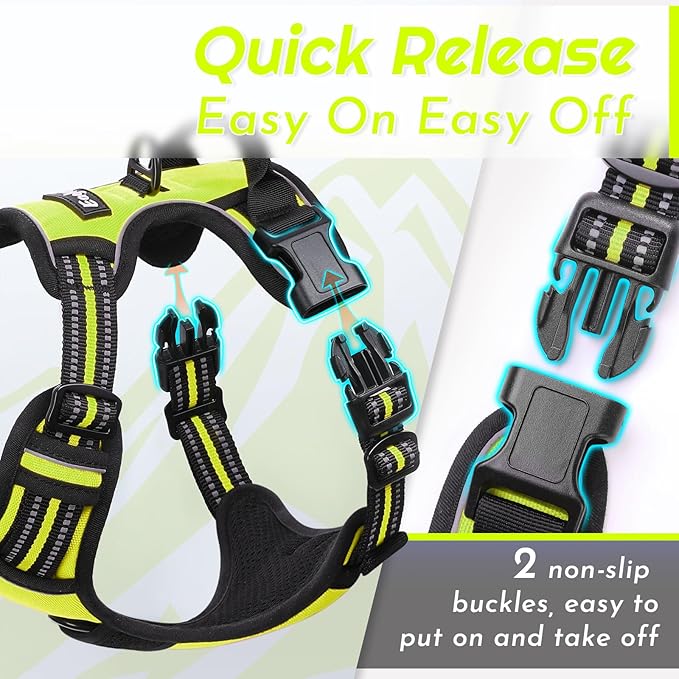 Eagloo Dog Harness for Large Dogs, No Pull Service Vest with Reflective Strips and Control Handle, Adjustable and Comfortable for Walking, No Choke Pet Harness with 2 Metal Rings, Green, XL