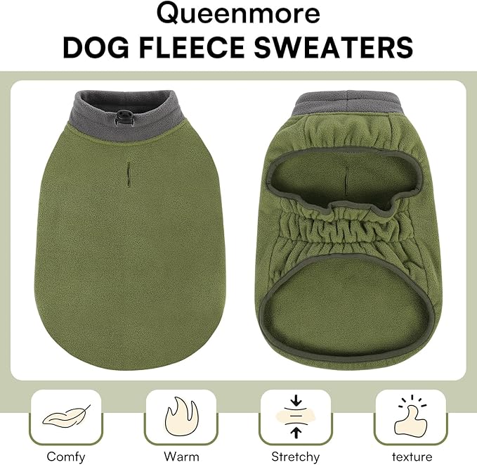 Queenmore Dog Sweater, Soft Fleece Vest Dog Jacket with Elastic Stretchable, Warm Turtleneck Pullover Design for Boy Girl Pet, Dachshund,Doggie, Cat, Kitten Chihuahua Bulldog Pug Beagles (Green, 2XL)