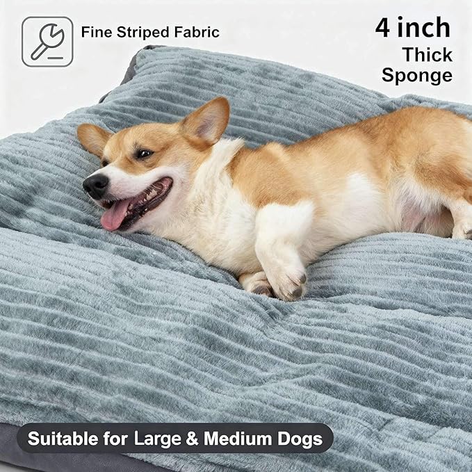 Big Dog Bed for Large/Medium Sized Dogs - Removable Washable Cover, Non-Slip Bottom, Dog Crate Pad Comfort Cushion for Joint Relief, Deep Sleep & Home Decor