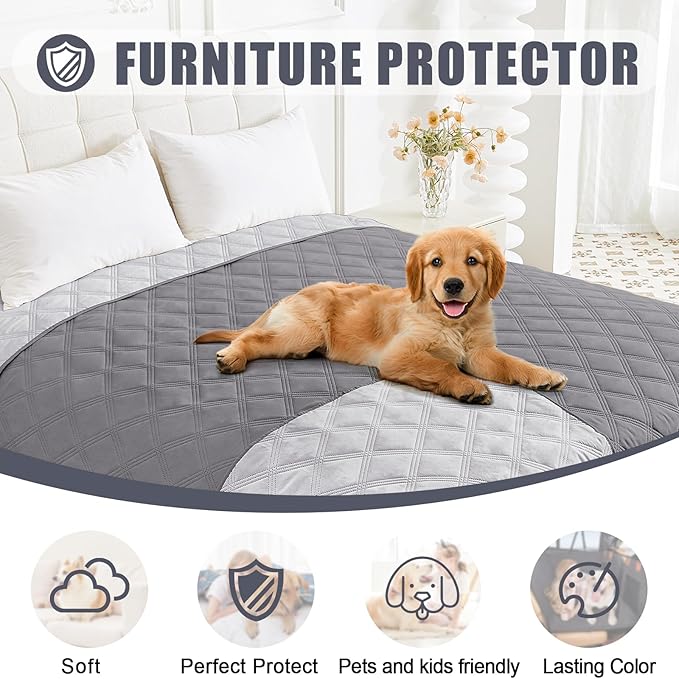 Smiry Waterproof Dog Bed Cover Blanket 82x120, Soft Reversible Pet Blanket, Washable Leakproof Cats Dogs Couch Cover for Sofa, Couch, Furniture, Lattice, Grey/Light Grey