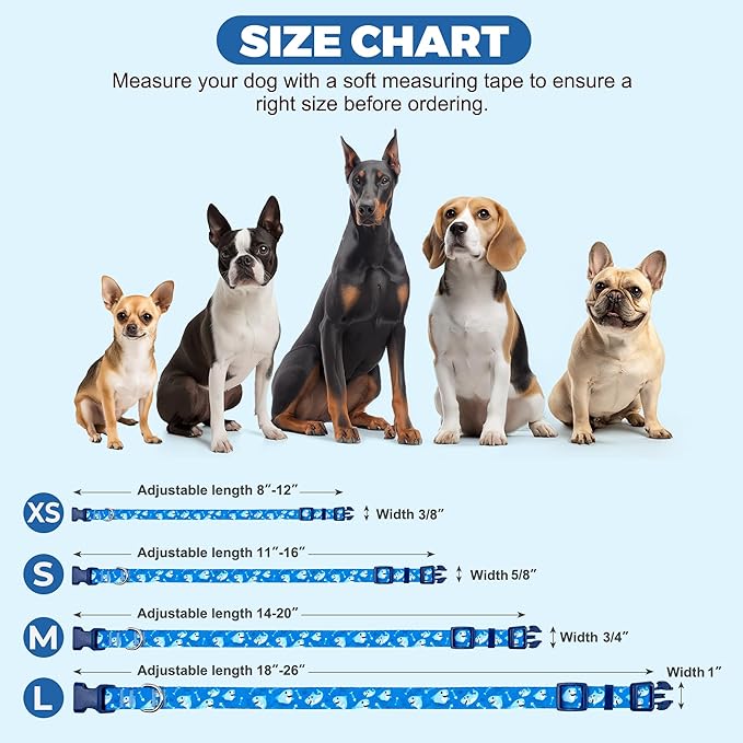 azuza Dog Collar with Bow Tie, Soft and Comfortable Adjustable Bowtie Dog Collar for Large Dogs (L, Shark)