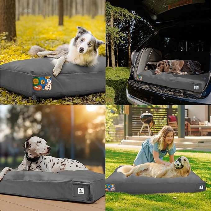 Sytopia 36-Inch Canvas Outdoor Dog Bed for Large Dogs– Heavy-Duty Waterproof, Chew-Proof & Washable, Removable Cover, Ideal for Crate, Patio, Indoor & Outdoor Adventures (Dark Grey)
