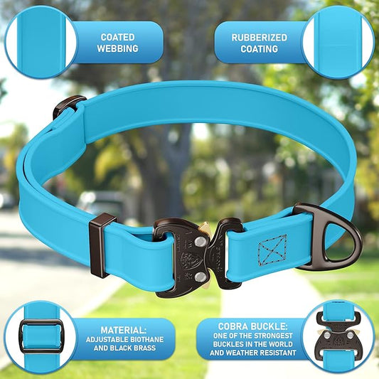 Biothane Dog Collar with Cobra Buckle - Made in USA - QR Code Dog Tag ID Included - Adjustable Heavy Duty Dog Collars for Medium Large Dogs - Waterproof Military Grade Tactical Collar for Dogs