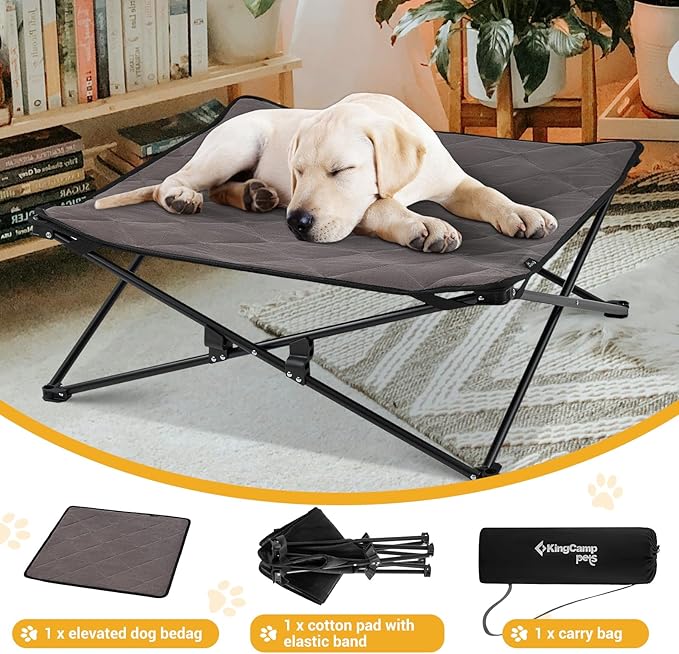 KingCamp Elevated Dog Bed for Medium Dogs, Outdoor Raised Cooling Pet Cot Bed with Washable Breathable Mesh & No-Slip Feet Perfect for Camping, Backyard, Indoor Use (Medium, Black)