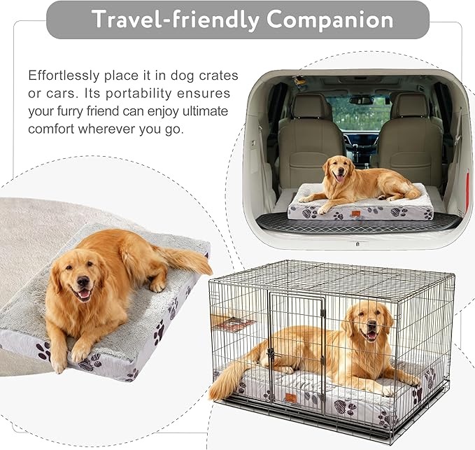 Waterproof Orthopedic Dog Bed for Large Medium Sized Dogs 35x22 Inch - Egg Crate Foam Pet Crate Bed with Removable Washable Cover, Plush Top Anti-Slip Bed Mat, Navy