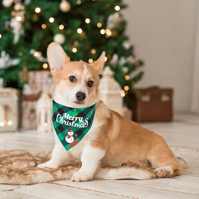 ADOGGYGO 2 Pack Dog Bandana Christmas Classic Plaid Pet Scarf Triangle Bibs Kerchief Merry Christmas Santa Snowman Bandana for Medium Large Dogs Pets (Large)