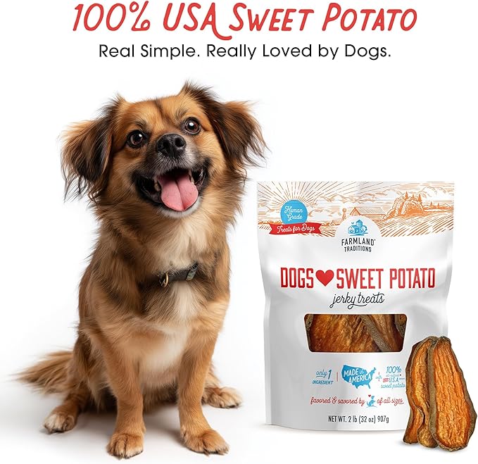 Farmland Traditions Dogs Love Sweet Potato Dog Treats, Premium Single Ingredient Human Grade Sweet Potato Dog Jerky, 2-Pound Bag