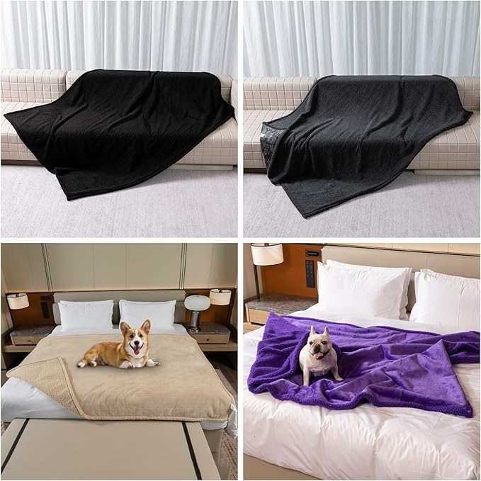 Waterproof Dog Blanket Reversible Pet Bed Cover Puppy Fluffy Cream Blankets Leakproof Sofa Couch Cover Cat Pet Blanket for Warm Washable-M