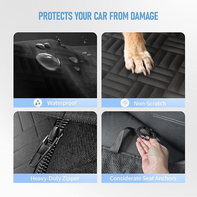 Dog Car Seat Cover for Back Seat - Waterproof Dog Hammock Scratch-Resistant Pet Seat Protector for Car/SUV/Truck, Easy to Install & Clean-Black