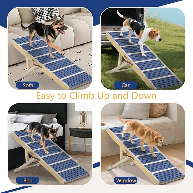 Dog Ramp for Large Dogs to Get on Bed - 47" Extra Long Adjustable Pet Ramp for Bed Couch Car, Folding Wood Dog Ramp for Older Dogs, Portable Dog Stairs Ramp for Indoor Use, 150lbs Capacity