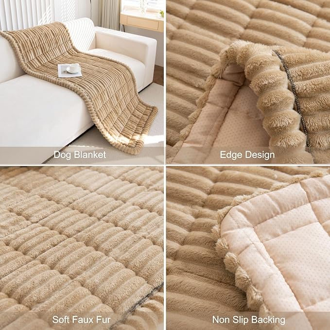 Faux Fur Plush Dog Couch Cover 3D Stripe Fuzzy Sofa Cover Non-Slip Fluffy Dog Bed Cover Pet Blanket Sofa Couch Furniture Protector for Puppy Large Dog Cat (Coffee,31"x70")