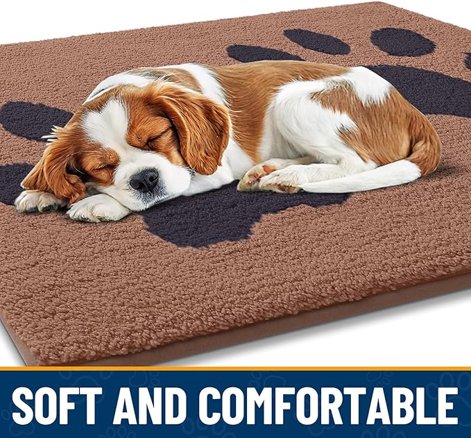 Smiry Dog Door Mat for Muddy Paws 36x24, Dirt Trapper Non Slip Washable Indoor Doormats, Absorbent Entryway Carpet for Inside Floor, Camel and Black