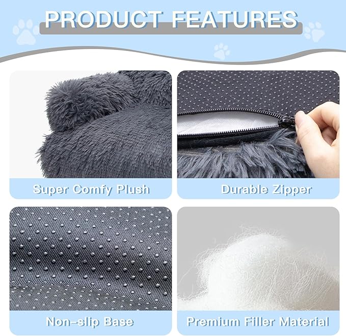 Cat Bed for Indoor Cats, Washable Pet Couch Furniture, Puppy Sleeping Nest Dog Sofa Bed for Medium Cat & Small Dogs, Plush Dark Gray, 26" Lx18 Wx12 Th (for 20lbs Cats)