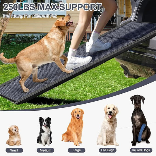 Dog Ramp for Car 63" Long & 17" Wide Portable Dog Ramps for Large Dogs with Non-Slip Rug Surface Dog Car Ramp for SUV Car & Truck, Folding Dog Ramp Up to 250LBS