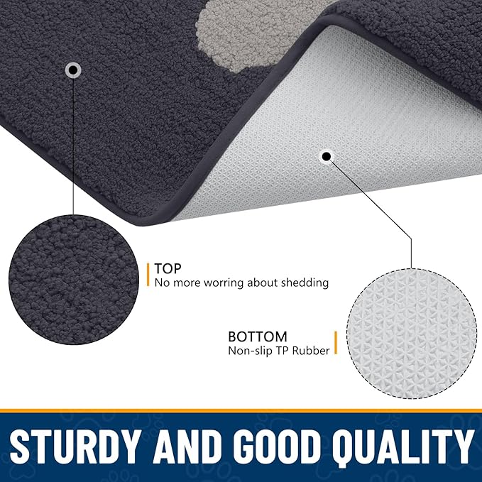 Smiry Dog Door Mat for Muddy Paws 36x24, Dirt Trapper Non Slip Washable Indoor Doormats, Absorbent Entryway Carpet for Inside Floor, Dark Grey