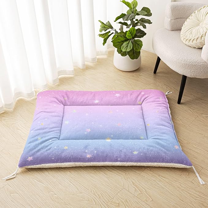 Dog Crate Bed Washable Crate Pad Pink Gradient Stars Printed Soft Fluffy Pet Sleeping Mat for Large Medium Small Animals(Stars-2 S)