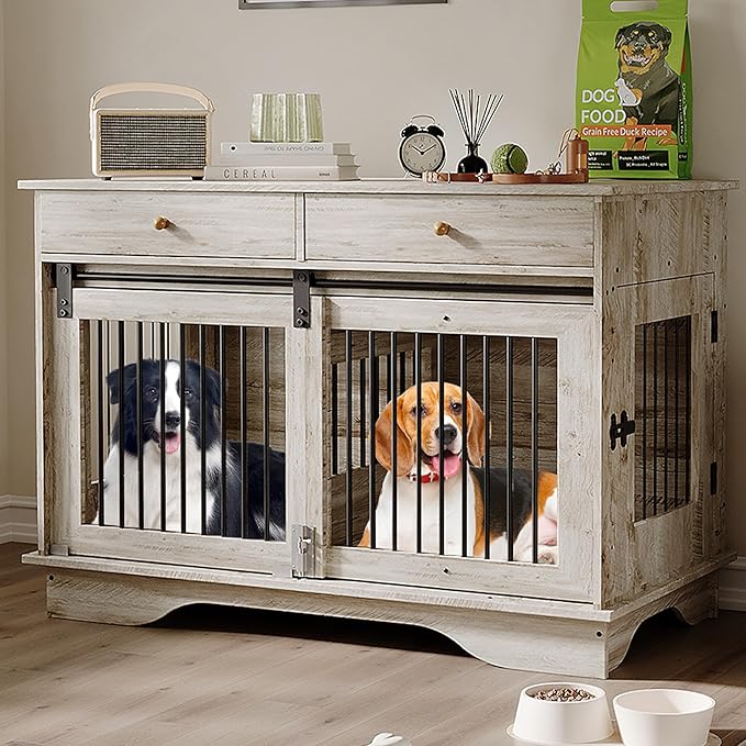 47" Dog Furniture Crate, Large Furniture Style Dog Crate for Large/Medium/Small Dogs (Retro Grey, One Cage)