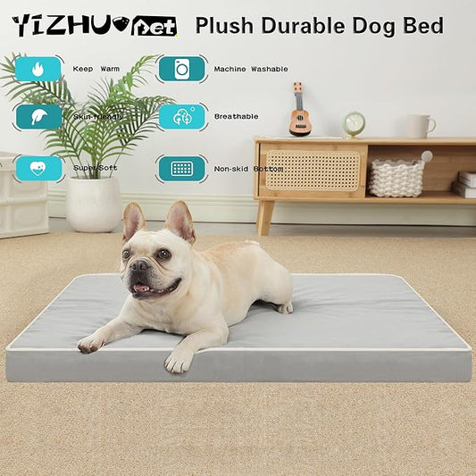 Dog Bed Mats for Large Dogs - Orthopedic Dog Pet Bed Thick Egg Foam Crate, Removable Washable Cover, Non-Slip Bottom Durable Dog Crate Bed Mat (Light Grey, L(36''x27''x3''))