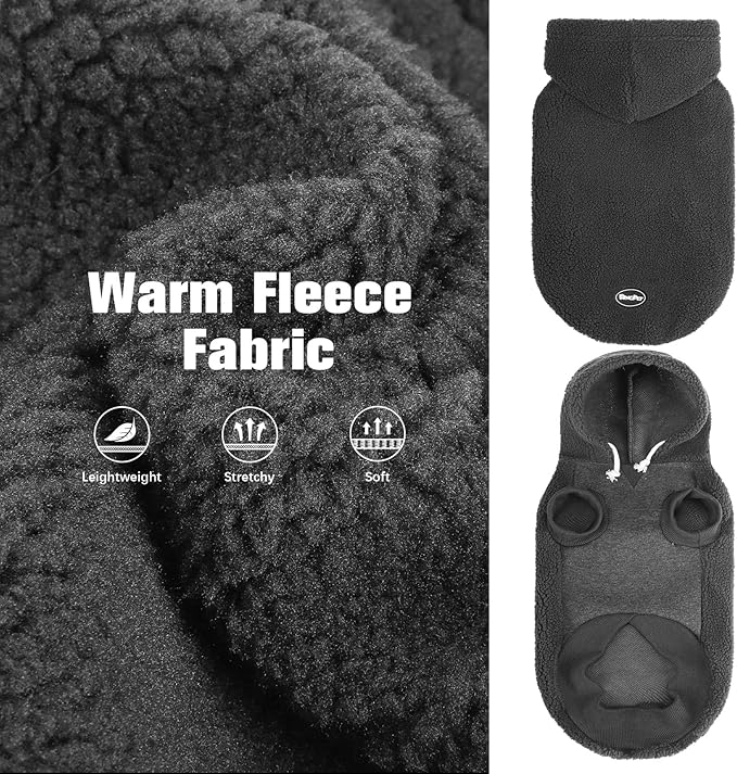 BINGPET Dog Hoodie Dog Sweater with Leash Hole, Warm Fleece Dog Sweatshirt with Hood, Cold Weather Dog Clothes Winter Coat for Puppy Small Medium Large Dogs Boy and Girl(Grey,SM)