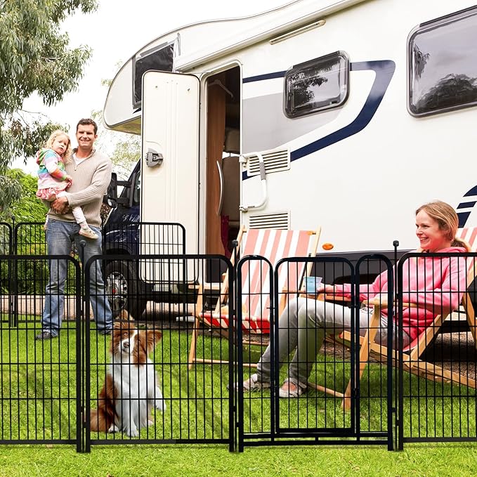 32 in(H) Decorative Garden Fence with Gate, 8 Panels Total 17.7 Ft(L) Heavy Duty Iron Animal Barrier Fence for Yard,Suitable for Indoor Pet Or Outdoor Dog Fencing, Garden Border Fence
