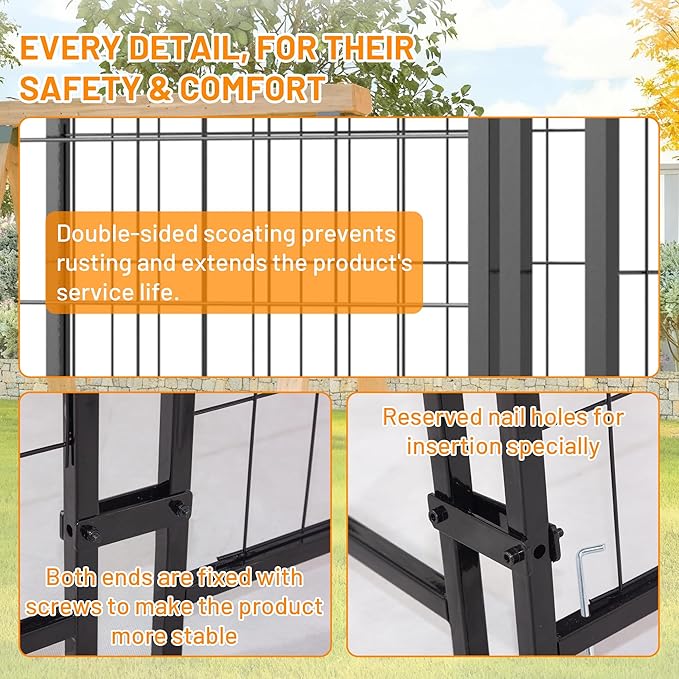 Dog Crate Dog Kennel Outdoor W/Roof,Dog Cage W/ 360°Rotating Feeder & Secure Lock,Weatherproof Dog Pens Outside W/Flexible Clamps,for Garden Yard,Grey(4.23x3.83x4.83 FT)