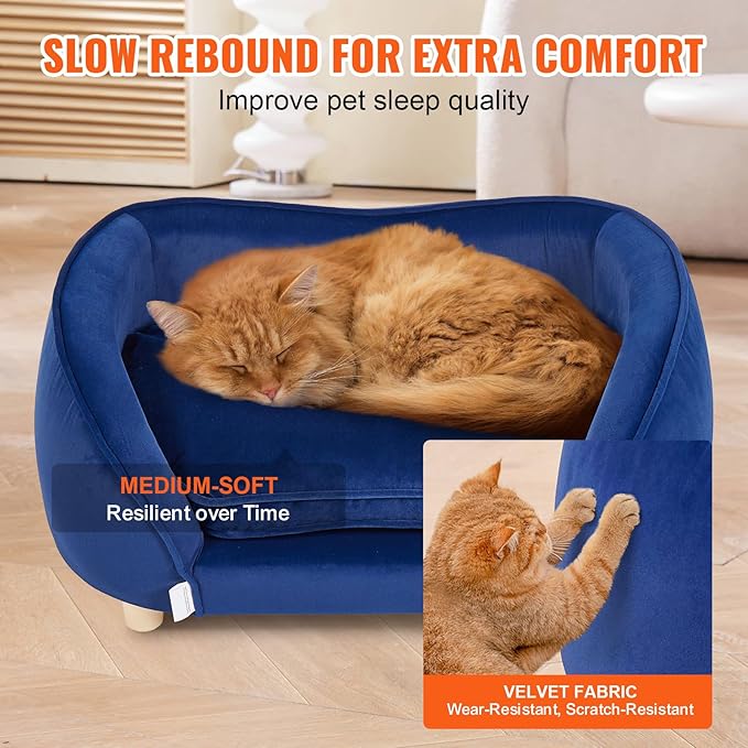 VEVOR Dog Bed, Dog Couch for Small Dogs and Cats, Soft Velvety Pet Sofa and Chair, 35 lbs Load Capacity, Blue