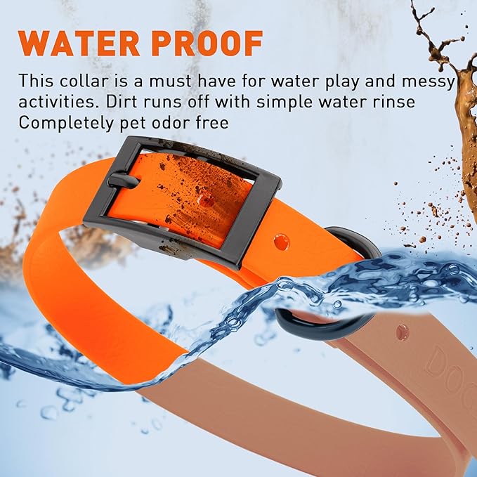 Dogline Biothane Coated Webbing Dog Collar with Black Metal Hardware: Durable Easy-Clean Everyday Collar for Dogs - Comfortable Adjustable Odor-Resistant Pet Collar, W3/4" x L15-18, Hunter Orange