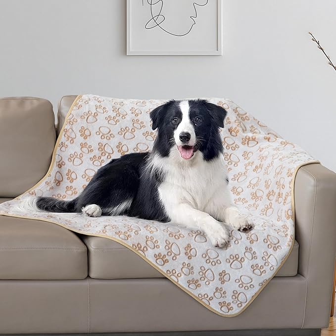 Stuffed Beige Premium Soft Dog Blankets for Large Dogs, Calming Indoor Cat Blanket Washable for Bed Couch Protection, Dog Essentials 42 * 65 inches