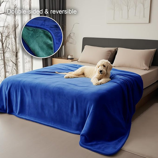 King Size Waterproof Blanket – Spill-Proof, Water-Resistant Flannel Blanket for Bed, Couch, Kids & Pets Protection, Reversible Cozy Design (Navy Blue & Abyss Green, 90x108)