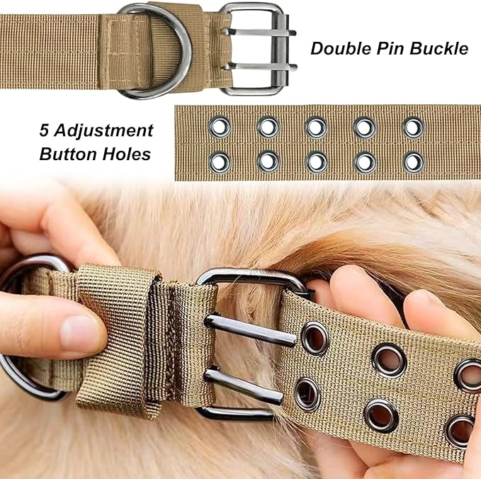 JSXD Tactical Dog Collar,Military Grade Nylon with Soft Padded Lining,1.5 inch Wide,Metal Buckle with 5 Adjustable Points,Heavy Duty Dog Collar for Medium Large Dogs (Khaki, X-Large)