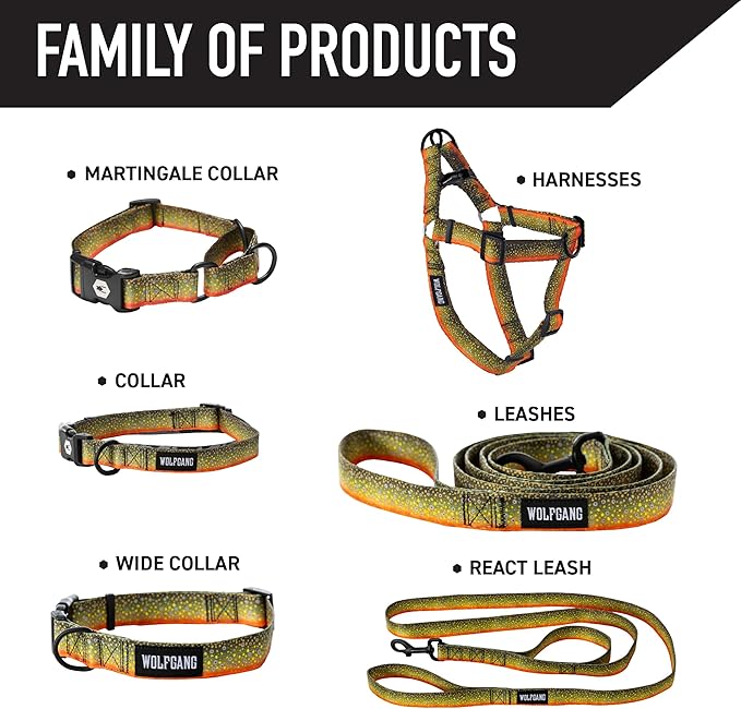 Wolfgang Heavy Duty, Adjustable Dog Collar with Quick Release Nylon Buckle for Walking & Training, BrookTrout Print, Medium
