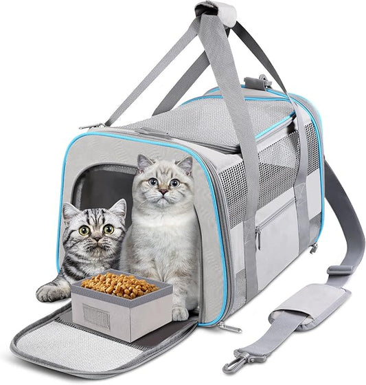 Large Cat Carrier Dog Carrier, Pet Carrier for 2 Cats Large Cats, Dog Carrier for Medium Small Dogs, Collapsible Soft Sided Pet Carrier for Cats Dogs Puppy of 25 Lbs, Light Grey