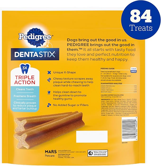 Pedigree Dentastix Small and Toy Breed Dog Treats, Original with Real Chicken, 20.3 oz. Bag (84 Treats)